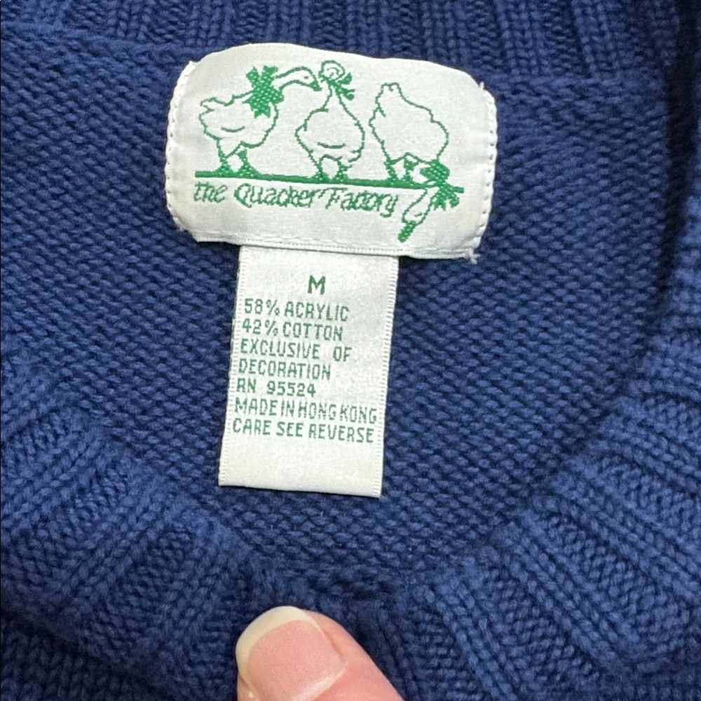 Quacker Factory Blue Sweater with Red & Green Apples. soft. Medium - Picture 2 of 6